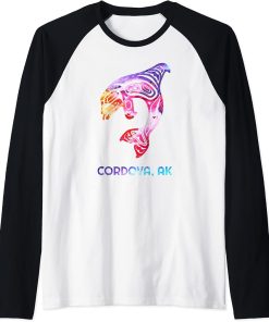 Cordova Alaska PNW Native American Indian Orca Killer Whale Raglan Baseball Tee