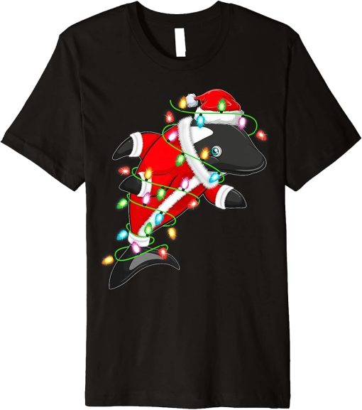 Funny Orca Xmas Lighting Matching Santa Orca Christmas Premium T-Shirt