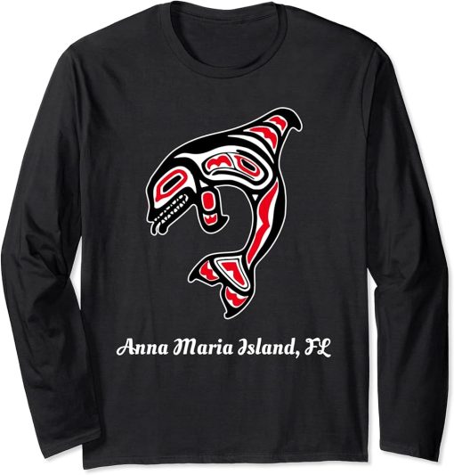 Native American Anna Maria Island FL Red Orca Killer Whale Long Sleeve T-Shirt