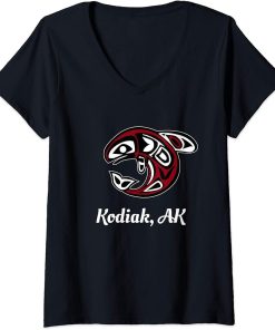 Womens Native American Kodiak AK Tribal Orca Killer Whale V-Neck T-Shirt