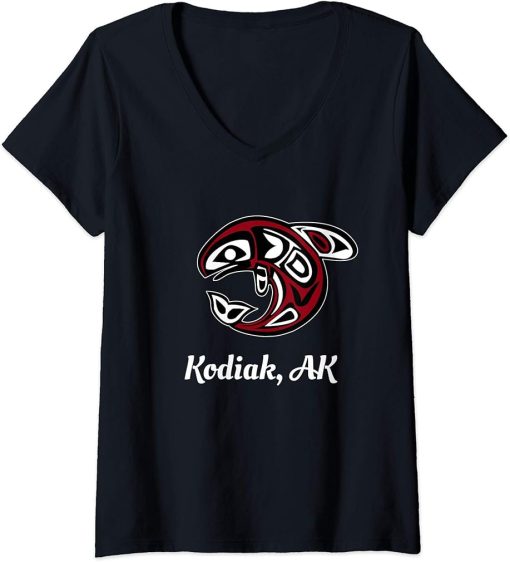 Womens Native American Kodiak AK Tribal Orca Killer Whale V-Neck T-Shirt