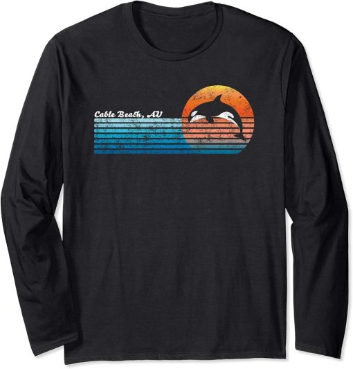 Vintage Cable Beach, Australia Retro 80s Orca Sunset Long Sleeve T-Shirt