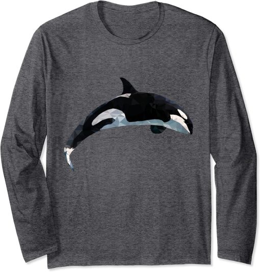 Whale Orca Shirt Whale Polygon Back Fin Sea Animal Fish Long Sleeve T-Shirt